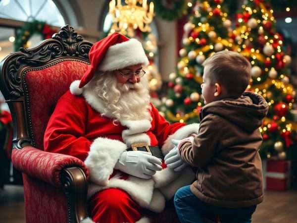 Santa Claus meeting with children at the Greenville Christmas Market's Santa's Grotto Santa Claus meeting with children at the Greenville Christmas Market's Santa's Grotto