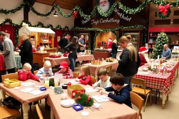 Santa's Workshop area at the Dulles Expo Christmas Market with children's activities