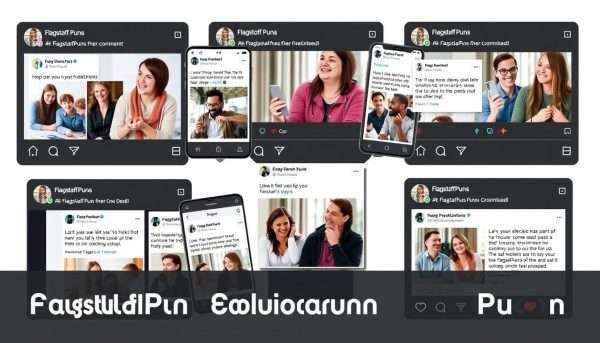 Social media mockup showing people sharing Flagstaff puns with hashtag #FlagstaffPuns Social media mockup showing people sharing Flagstaff puns with hashtag #FlagstaffPuns