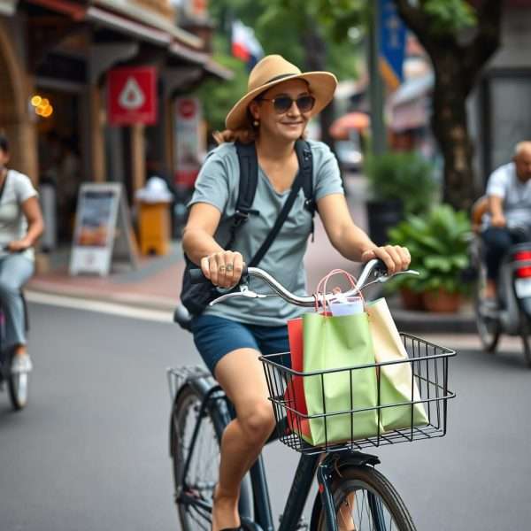 Tourist cycling in Chiang Mai Old City Tourist cycling in Chiang Mai Old City