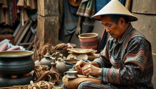 Traditional Lanna craftsperson creating handmade products in Chiang Mai Traditional Lanna craftsperson creating handmade products in Chiang Mai