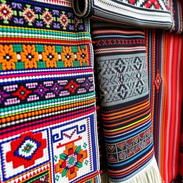 Traditional hill tribe textiles with intricate embroidery Traditional hill tribe textiles with intricate embroidery