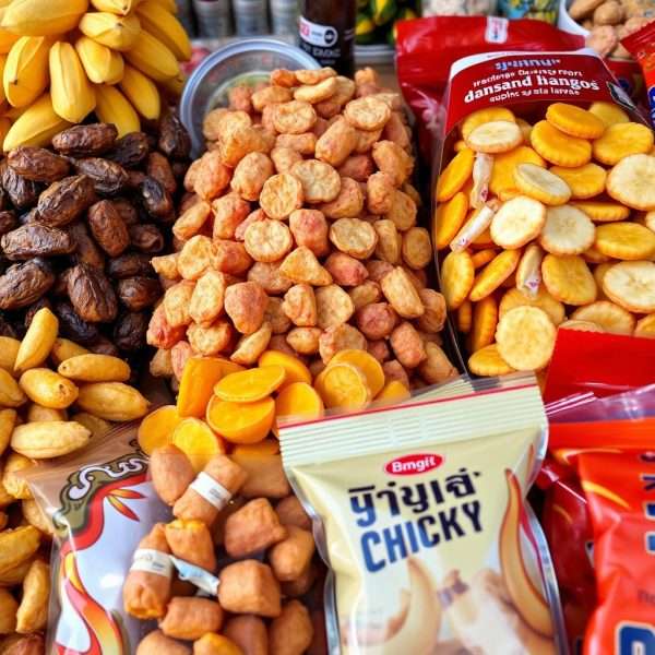 Variety of Thai dried fruits and local snacks Variety of Thai dried fruits and local snacks