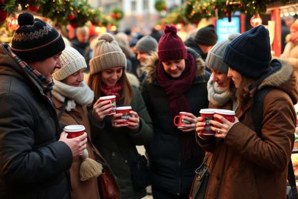 Visitors shopping at the Grand Rapids Christmas Market in winter attire Visitors shopping at the Grand Rapids Christmas Market in winter attire