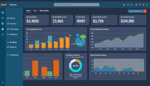 A dashboard showing metrics for tracking hotel pun effectiveness