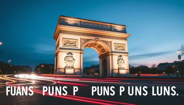 Arc de Triomphe in Paris with pun caption overlay Arc de Triomphe in Paris with pun caption overlay
