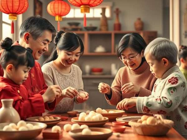 Chinese Dong Zhi festival with family making tangyuan rice balls Chinese Dong Zhi festival with family making tangyuan rice balls