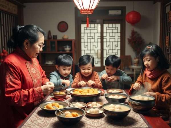 Chinese Dongzhi Festival with family making tangyuan rice balls Chinese Dongzhi Festival with family making tangyuan rice balls