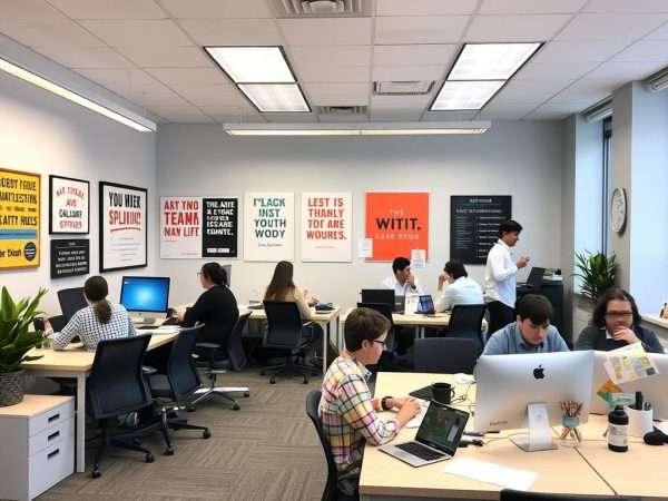 Fun office space with humorous signs and pun-filled decor Fun office space with humorous signs and pun-filled decor