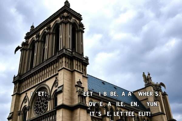 Notre Dame Cathedral in Paris with gargoyles and pun text Notre Dame Cathedral in Paris with gargoyles and pun text