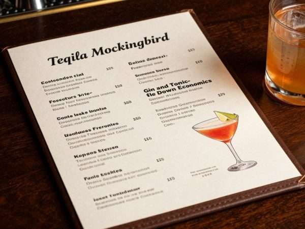 A cocktail menu with punny drink names A cocktail menu with punny drink names
