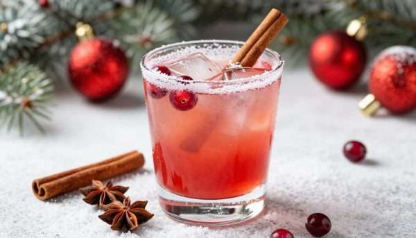 A winter-themed cocktail with festive decorations A winter-themed cocktail with festive decorations