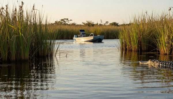 Airboat in the Everglades National Park with wildlife, a UNESCO site in USA