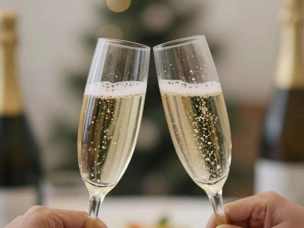 Champagne glasses clinking with bubbles Champagne glasses clinking with bubbles