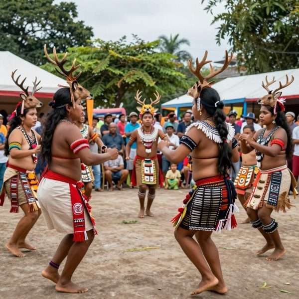 Contemporary Mayan deer dance ceremony showing cultural continuity Contemporary Mayan deer dance ceremony showing cultural continuity