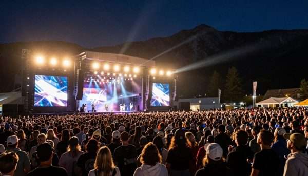 Crowd enjoying musical performance at Winter X Games 2026 locations Crowd enjoying musical performance at Winter X Games 2026 locations