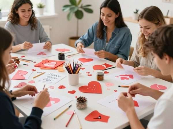 DIY Valentine's Day craft session making pun-themed decorations DIY Valentine's Day craft session making pun-themed decorations