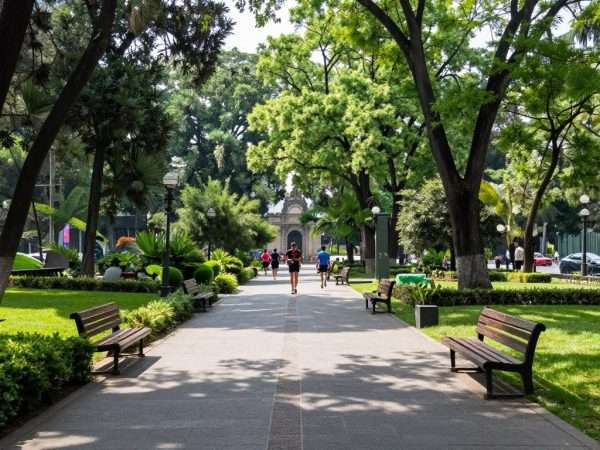 Green park area in Lomas de Chapultepec with walking paths Green park area in Lomas de Chapultepec with walking paths