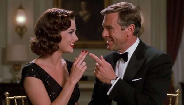 James Bond with a Bond girl, both smiling after a suggestive pun James Bond with a Bond girl, both smiling after a suggestive pun
