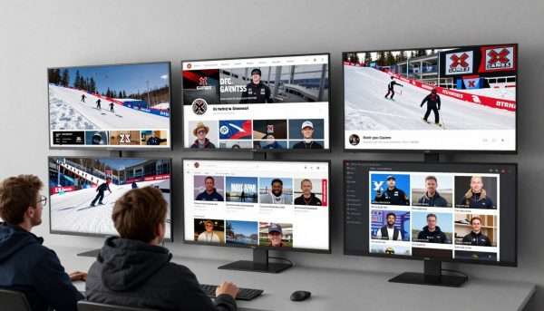 Multiple screens showing Winter X Games 2026 locations broadcast and social media coverage Multiple screens showing Winter X Games 2026 locations broadcast and social media coverage