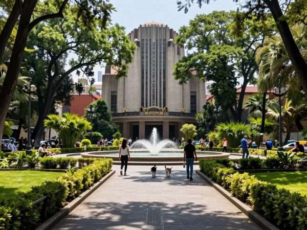 Parque México in Condesa with people relaxing and exercising Parque México in Condesa with people relaxing and exercising