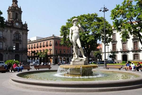 Plaza Rio de Janeiro in Roma Norte with fountain and sculptures Plaza Rio de Janeiro in Roma Norte with fountain and sculptures