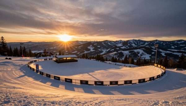 Sunset view of Buttermilk Mountain prepared for Winter X Games 2026 locations Sunset view of Buttermilk Mountain prepared for Winter X Games 2026 locations