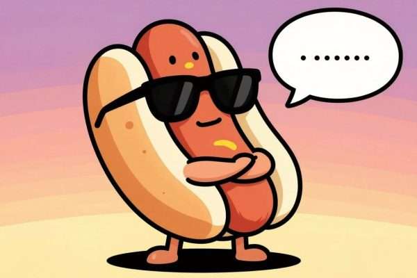 A hot dog with sunglasses delivering a one-liner joke A hot dog with sunglasses delivering a one-liner joke