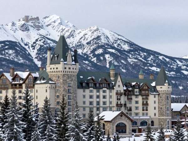 Fairmont Banff Springs resort castle-like architecture in Banff National Park Fairmont Banff Springs resort castle-like architecture in Banff National Park