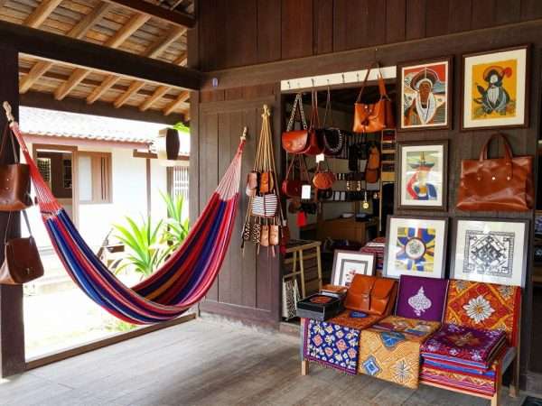 Handcrafted souvenirs and local products displayed in a shop in Koh Lanta Old Town Handcrafted souvenirs and local products displayed in a shop in Koh Lanta Old Town