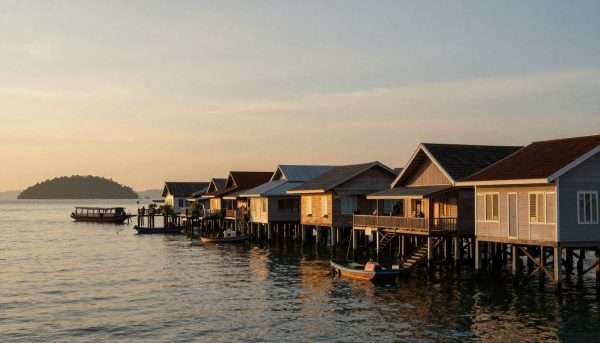 Sunset view of Koh Lanta Old Town showing the peaceful atmosphere of the historic port town Sunset view of Koh Lanta Old Town showing the peaceful atmosphere of the historic port town