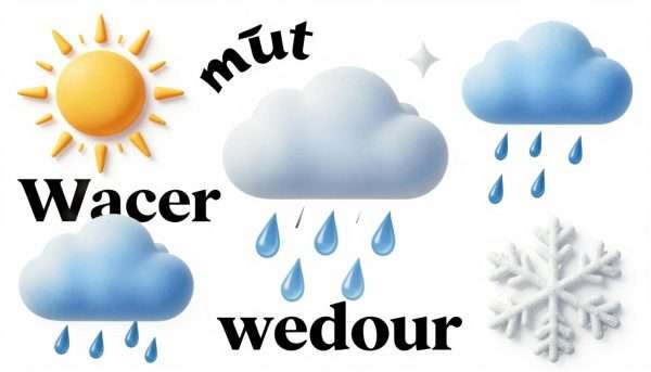 Creative collage mixing weather symbols with clever text and visual wordplay elements