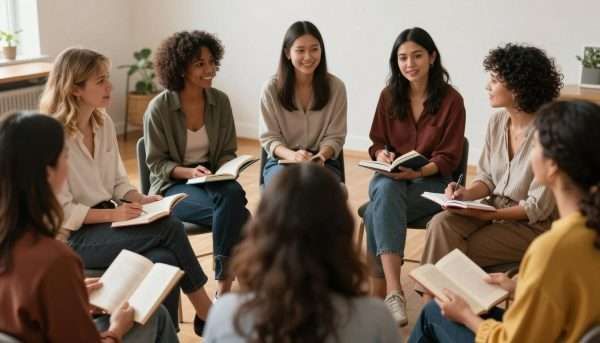 Diverse group of women at book retreat community gathering Diverse group of women at book retreat community gathering