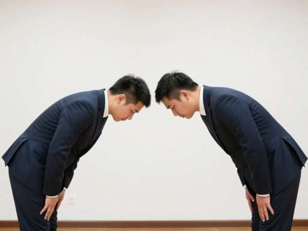 People demonstrating traditional Asian bow greeting People demonstrating traditional Asian bow greeting