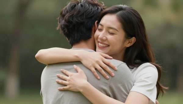 Two people sharing a perfect hug showing connection and joy Two people sharing a perfect hug showing connection and joy