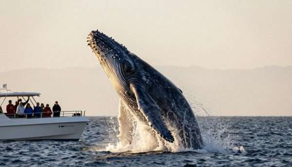 spectacular whale breach during long beach whale watching tour