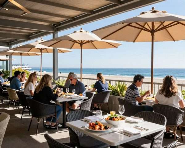 waterfront restaurant dining in long beach with ocean view