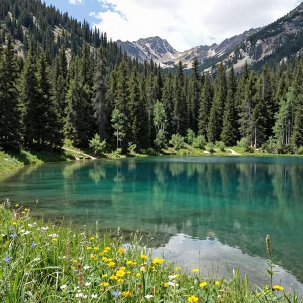 Alpine lake surrounded by pine forest in New Mexico mountains Alpine lake surrounded by pine forest in New Mexico mountains
