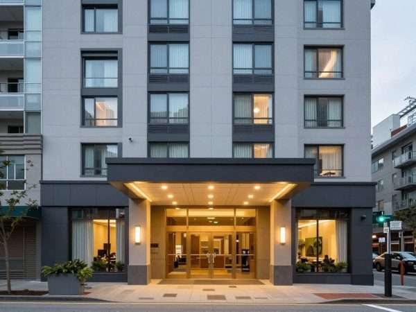 Budget hotel exterior in downtown Vancouver Budget hotel exterior in downtown Vancouver
