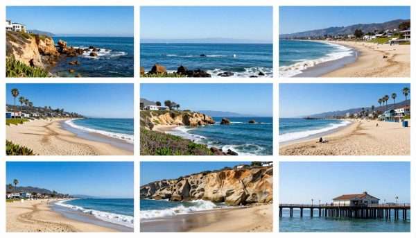 Collection of various Los Angeles beaches showing diversity of coastal landscapes Collection of various Los Angeles beaches showing diversity of coastal landscapes
