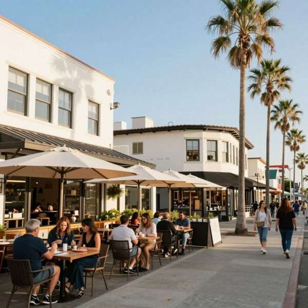 Downtown Manhattan Beach with restaurants and shops Downtown Manhattan Beach with restaurants and shops