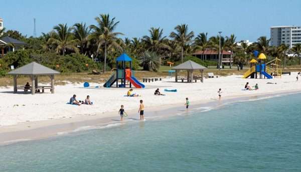 Harry Harris Park beach with playground and swimming area Harry Harris Park beach with playground and swimming area
