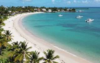 Key Largo beaches with crystal clear turquoise waters and palm trees along the shore