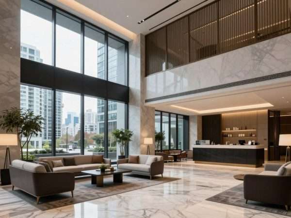 Luxury hotel lobby in downtown Vancouver with modern design Luxury hotel lobby in downtown Vancouver with modern design