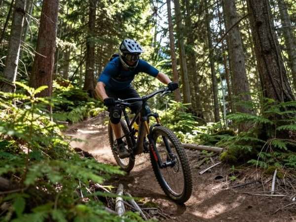 Mountain biking on Whistler trails during summer Mountain biking on Whistler trails during summer