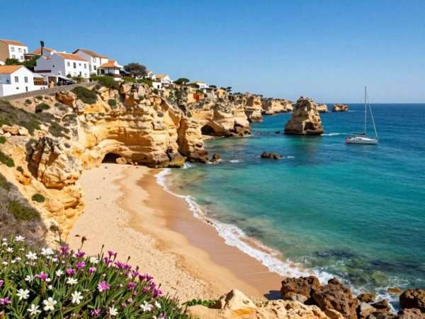 Portugal coastline with beaches cliffs and traditional architecture Portugal coastline with beaches cliffs and traditional architecture