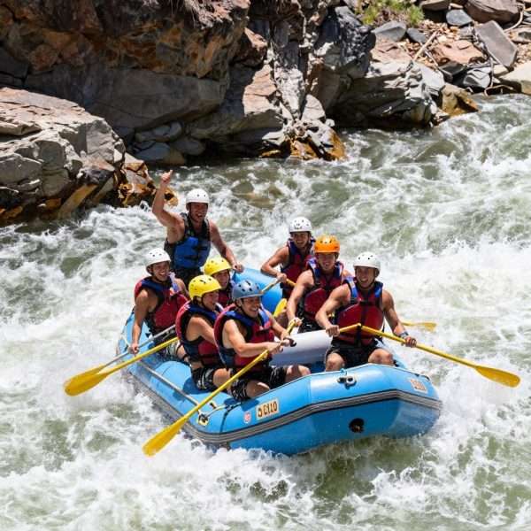 Rafters navigating whitewater rapids on Rio Grande river Rafters navigating whitewater rapids on Rio Grande river