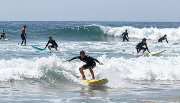 Surfers catching waves at popular LA surf break Surfers catching waves at popular LA surf break