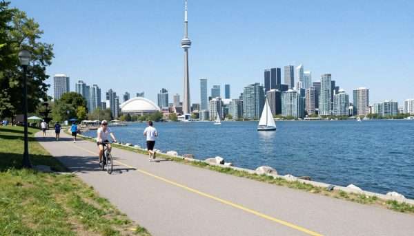 Toronto Harbourfront showing waterfront parks and Lake Ontario views Toronto Harbourfront showing waterfront parks and Lake Ontario views