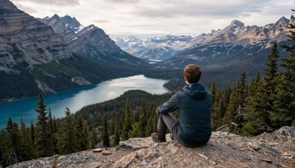 Traveler enjoying scenic Canadian landscape view Traveler enjoying scenic Canadian landscape view